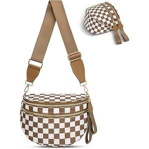 Checkered Crossbody Bag,Nylon Bum Bags For Women Crossbody,Spacious Sling Bag